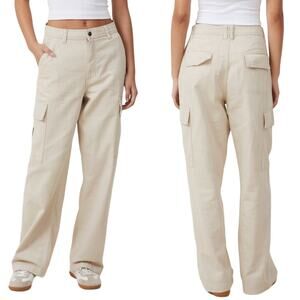 Cotton On Bobbie Cargo Pants Mid Rise Wide Leg Utility Stone Beige Womens Size 8